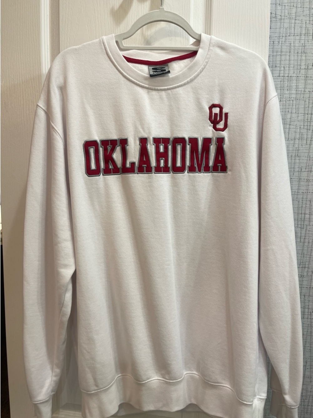 Stadium Athletics White Crewneck with Red Trim